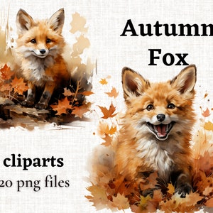 Automne Fox Clipart, Images de renard mignon, Aquarelle Fox PNG, Graphiques aquarelle des bois, Animaux des bois d’automne, Animaux mignons, Utilisation commerciale