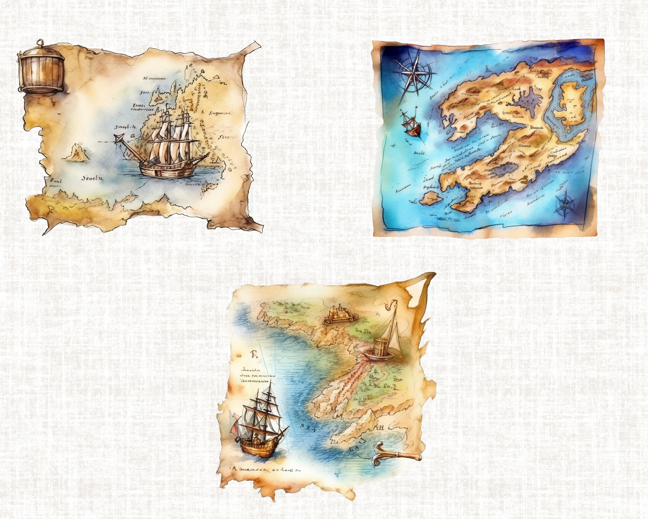 Old Treasure Map Clipart Bundle Watercolor Old Map Clipart - Etsy Australia