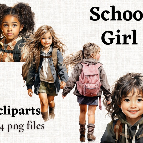 School Girl Clipart, Back to School Clipart Bundle, Cute Girl With Backpack PNG, School Kids Images, Student Graphics, Little Girl Images