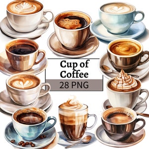Pacote de clipart de café, xícara de café em aquarela PNG, ilustração de bebidas de café Espresso Cappuccino Latte Macchiato Gráficos de amantes de café