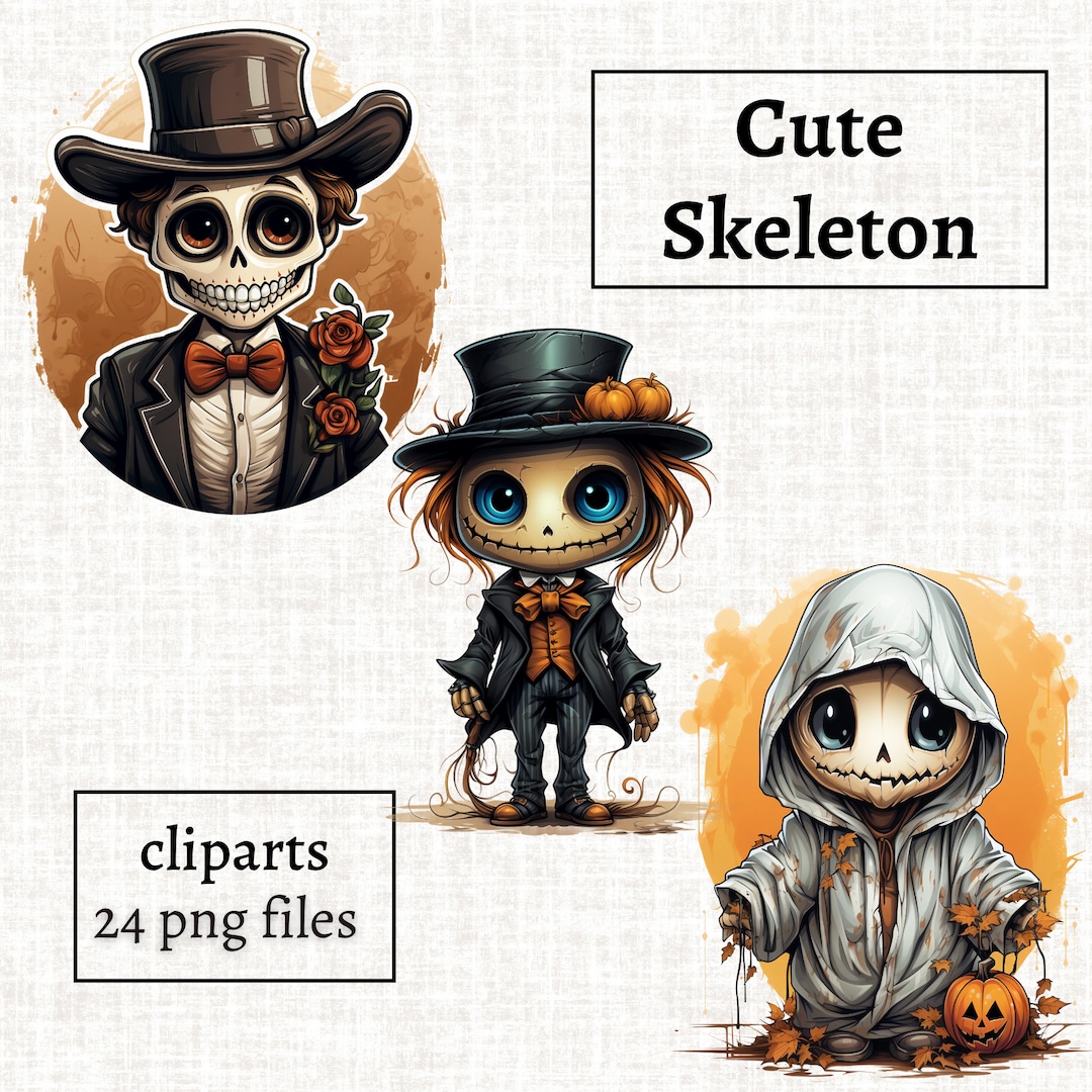 Cute Halloween Skeleton Clipart, Cute Halloween Clipart, Friendly