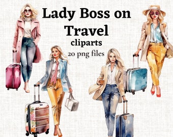 Lady Boss on Travel Clipart Watercolor Business Travel Boss Clipart Business Woman Graphics Boss Babe Clipart Bundle Commercial Use