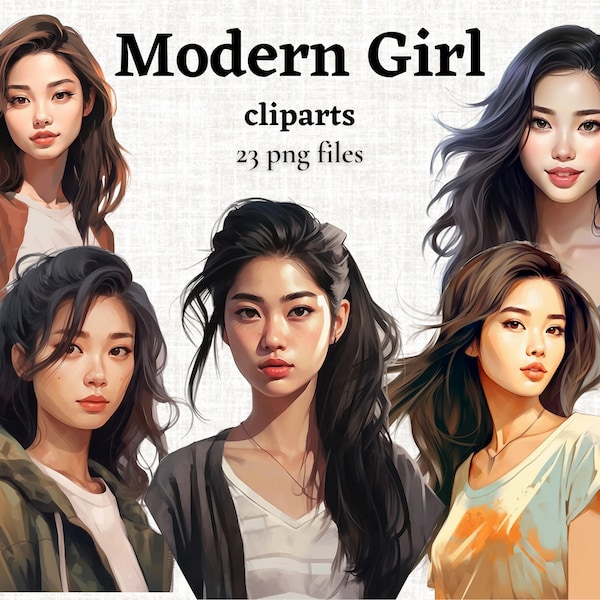 Asian Girl Clipart, Modern Girl Clipart, Asian American Girl PNG, Asian Woman Illustration, Chinese Girl Graphics, Japanese Girl Clipart PNG