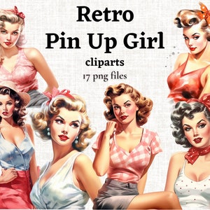 Pin Up Girls Clipart, Retro Pin Up Girl PNG, Retro Clipart, Vintage Girl Illustration, 1950s Clipart, 50s Images PNG, 1950s Girl Clipart,