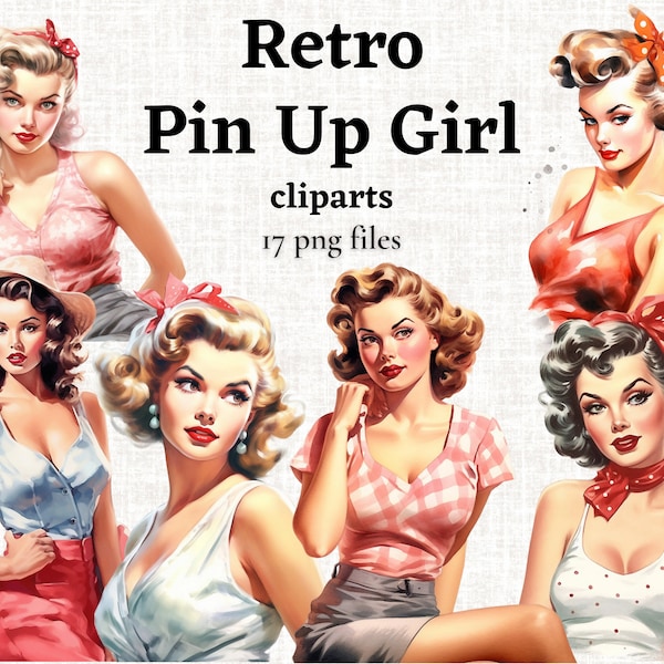 Pin Up Girls Clipart, Retro Pin Up Girl PNG, Retro Clipart, Vintage Girl Illustration, 1950s Clipart, 50s Images PNG, 1950s Girl Clipart,