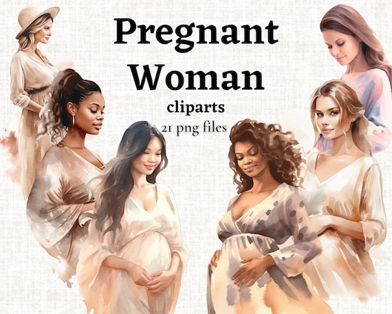 Pregnant Woman Clipart Bundle, Pregnancy Clipart, Mom to Be Clipart,  Maternity Images, Natural Woman PNG, Neutral Aesthetics PNG, Commercial 