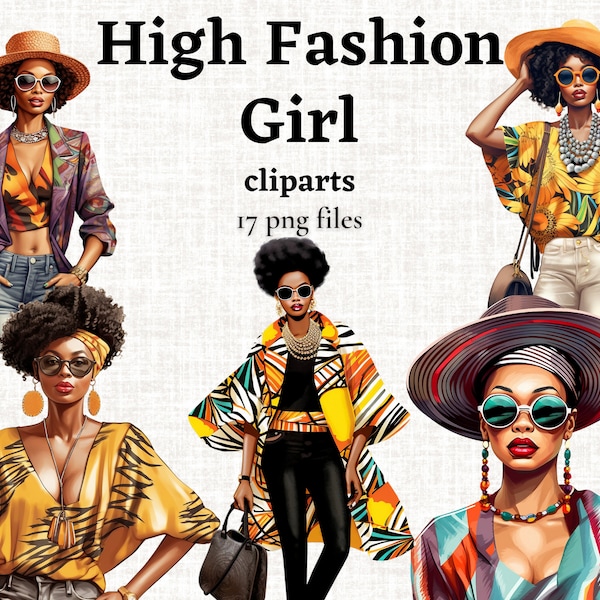 Fashionista Girl Clipart, African American Woman PNG, Fashion Girl Graphics, Black Girl Fashion Clipart, Black Girls Magic Clipart Bundle