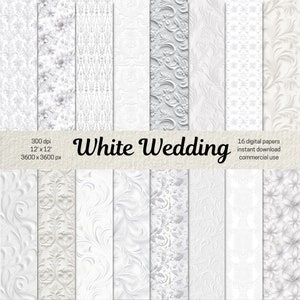 Lot de papier numérique mariage blanc, texture de fond blanc, papier de scrapbooking blanc, papiers numériques pour le scrapbooking, pages de journal indésirable PNG