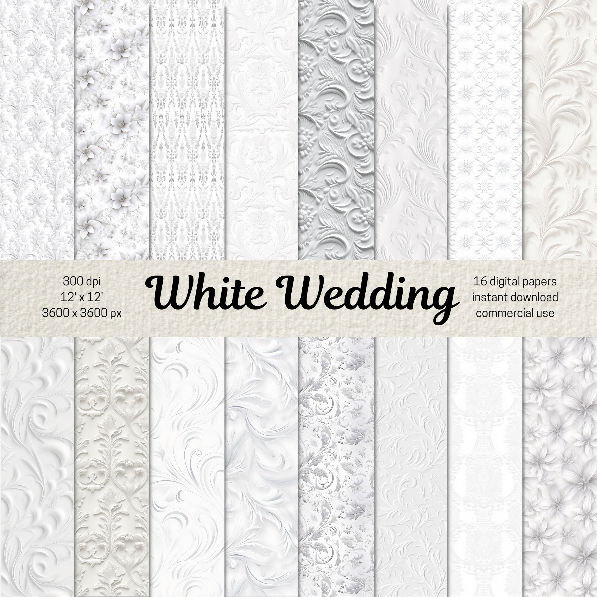 Ivory Wedding Digital Paper Pack Graphic by LeskaHamatyDesign