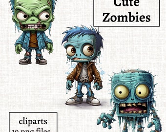 Cute Zombie Clipart, Halloween Zombie PNG, Halloween Party Designs, Zombie Characters, trick or treat, halloween graphics, Commercial Use