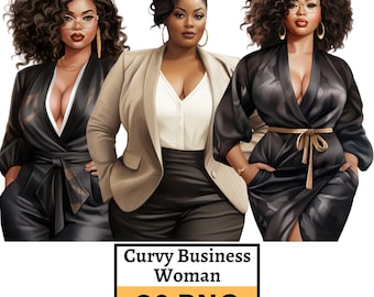 Curvy Business Woman Girl Clipart, Curvy Beauty Clipart, African American Woman PNG, Women of Color Illustrations, Black Woman Clip art PNG