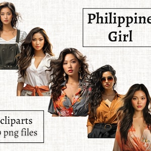 Clipe de garota filipina, pacote de PNG de garotas asiáticas, mulher das Filipinas, clipart de chefe de garota, imagens de diversidade, ilustrações de garotas da moda PNG