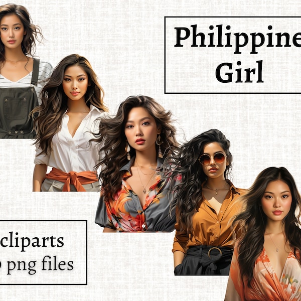 Philippine Girl Clipart, Asian Girls PNG Bundle, Woman from Philippines, Girl Boss Clipart, Diversity Images, Fashion Girl Illustrations PNG