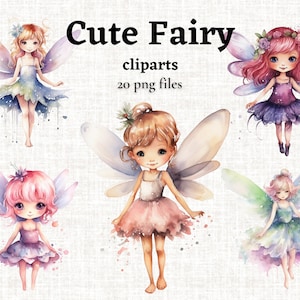 Cute Fairy Clipart, Cute Pastel Fairy Clipart, Watercolor Fantasy Clipart, Fairytale Bundle PNG, Kids book art, Instant Download, Fairy PNG