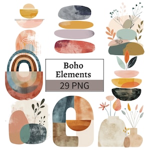 Boho Clipart bundel Boho elementen illustratie PNG Abstract Boho Graphics Scrapbooking commercieel gebruik Mixed Media digitale papier ambachten