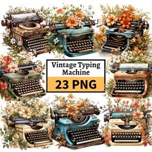 Aquarell Blumen Schreibmaschinen Clipart, Vintage Schreibmaschine PNG, Vintage Schreibmaschine, Floral Typing Maching Bundle, Digital Paper Crafts