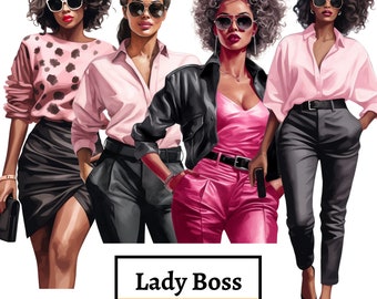 Business Woman Clipart, Black Girl Boss Clipart, Black Woman Clipart, African American Boss Graphics, Female Boss Illustration, Commercial