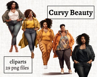Curvy Girl Clipart, Curvy Beauty Clipart, African American Woman PNG, Women of Color Illustrations, Black Woman Clipart, Fashion Girl Power
