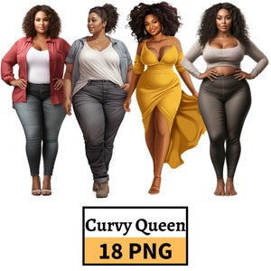 Clipart ragazza formosa, clipart bellezza formosa, PNG donna afro-americana, illustrazioni di donne a colori, clipart donna nera, Fashion Girl Power