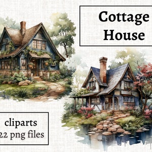 Cottagecore Clipart, Cottage House Clipart Bundle, Watercolor Farmhouse PNG, Farmers House PNG, Country Cottage Clipart, Commercial Use PNG