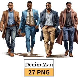 Beaux hommes Clipart, Mode hommes Clipart, hommes afro-américains PNG, fabrication de cartes de mode, modèle masculin Clipart, utilisation commerciale, Transparent