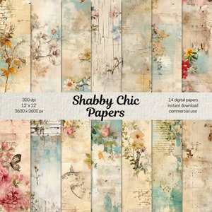 Shabby Chic Digitale Papiere, Scrapbook Seiten für Junk Journaling und Kartenherstellung, Shabby Journal Hintergründe, Decoupage Papiere png