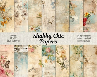 Shabby Chic Digital Papers, Distressed Scrapbook Pages for Junk Journaling and Card Making, Shabby Journal Backgrounds, Decoupage papers png