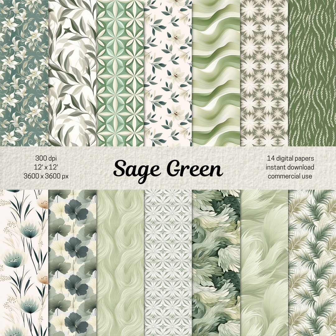 Sage Green Digital Papers, Minimalist Seamless Pattern for Scrapbooking ...