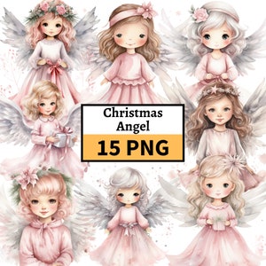 Imágenes prediseñadas de ángel de Navidad, imágenes prediseñadas de ángel lindo, paquete PNG de ángel, gráficos navideños lindos, descarga digital, diario basura, PNG para niños de Navidad