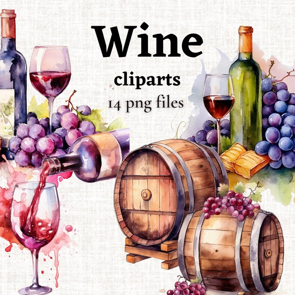 Watercolor Wine Clipart, Wine grapes png, Wine Barrel png, Wine Cheese grapes png, Food Clipart, Red Wine Clipart, White Wine Clipart PNG