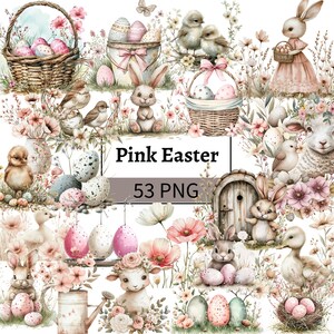 Aquarell Ostern Clipart Bundle Pastell Rosa Beige Ostern Illustrationen Osterhase Ente Schaf Lamm Ostereier Grafik Set