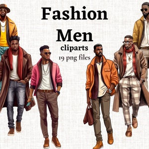 Handsome Men Clipart, Fashion Men Clipart, African American Men PNG, Fashion Card Making, Male Model Clipart, Commercial Use, Transparent