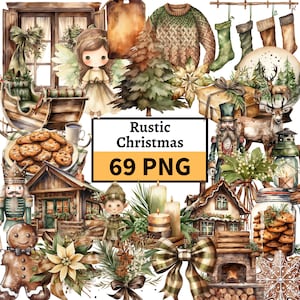 Rustikale Weihnachten Bundle, Natürliche Weihnachten Clipart Bundle, Gemütliche Weihnachten Urlaub Clipart, Weihnachtsbaum Rentier Beige Weihnachten PNG Bild