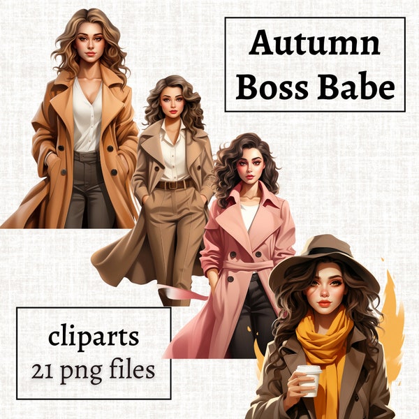 Bundle de cliparts Babe patron, graphiques fille automne, mode automne PNG, ambiance d'automne, Lady Boss Clipart, lot de cliparts filles mode, Clipart femmes