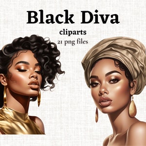 Zwarte Diva clipart, elegant meisje PNG, chique Afro-Amerikaanse vrouw clipart, zwarte vrouw natuurlijk haar, zwart meisje clipart PNG, commercieel gebruik
