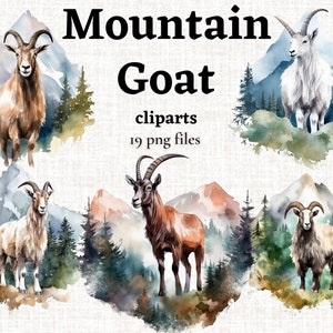 Bundle de cliparts chèvre de montagne, forêt de montagne png, illustration de chèvre, chèvre dans les montagnes png, clipart paysage de montagne, usage Commercial