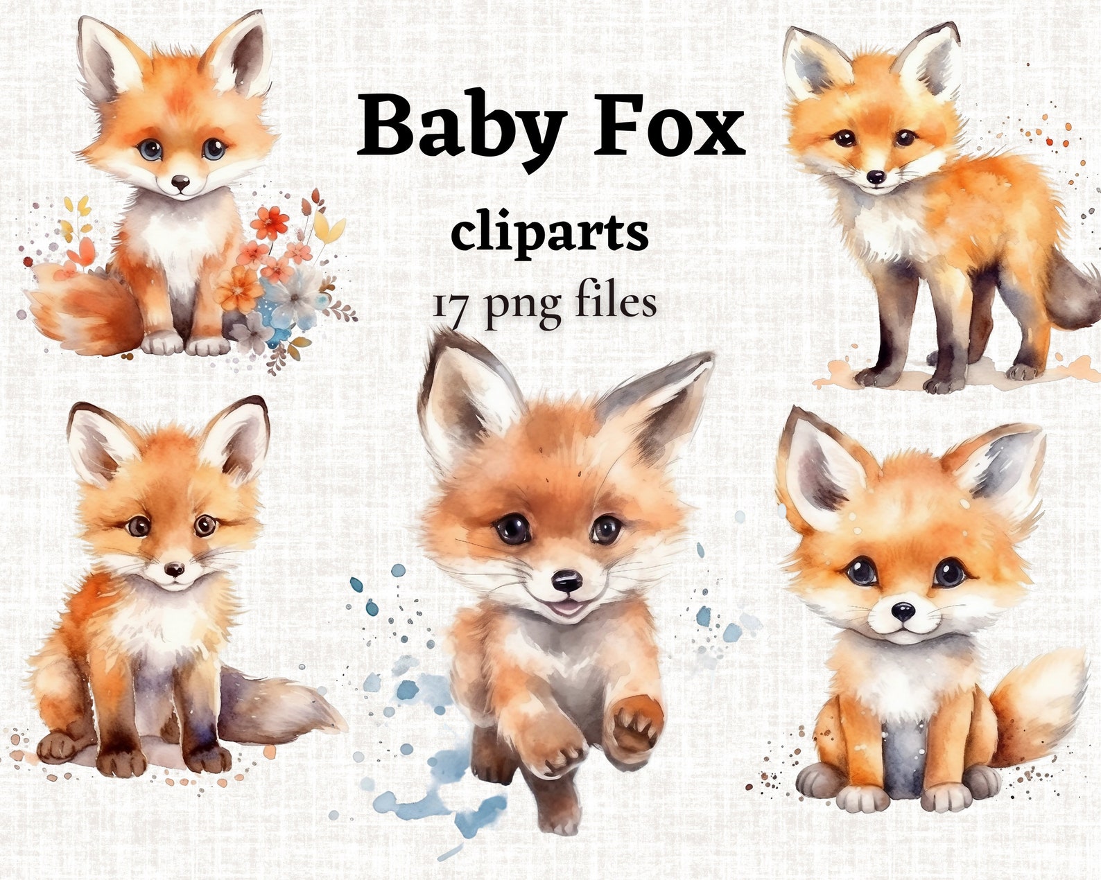 Baby Fox Clipart Bundle Watercolor Fox Illustration Cute - Etsy