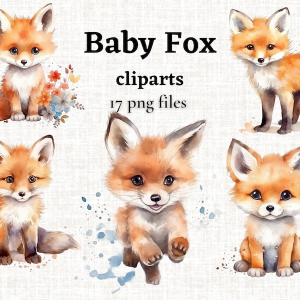 Baby Fuchs Clipart Bundle, Aquarell Fuchs Illustration, süße Waldtier Grafiken, Kinder Clipart, Papiermodell, Kartenherstellung, Transparentes PNG