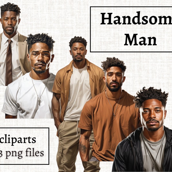 Bundle de cliparts bel homme, mode homme PNG, illustration de l'homme noir, homme afro-américain PNG, clipart petit ami, homme décontracté Clipart PNG