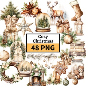 Natuurlijke kerst clipart bundel, neutrale kleur Kerstmis, gezellige kerstvakantie clipart, kerstboom rendieren beige kerst PNG afbeelding