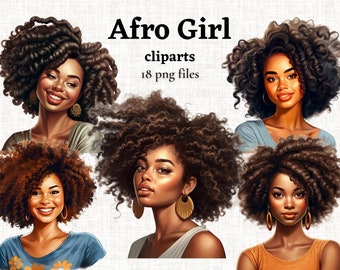 Afro Girl Clipart, Afro Hair Clipart, Black Girl Clipart, African American Girl PNG, African Girl Illustration, Afro Black Girl PNG Bundle