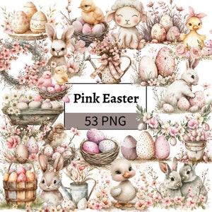 Aquarell Ostern Clipart Bundle Pastell Rosa Beige Ostern Illustrationen Osterhase Ente Schaf Lamm Ostereier Grafik Set