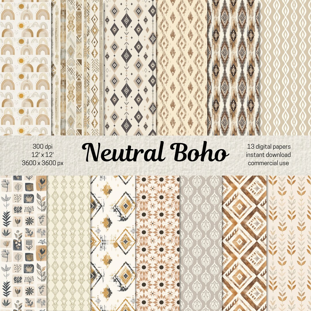 Boho Digital Papers, Bohemian Seamless Pattern for Scrapbooking Junk ...
