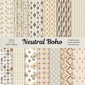 Boho Digitale Papiere, Boho Muster für Scrapbooking Junk Journal, Boho Hintergründe Boho Muster, Neutral Aesthetics Beige Papier