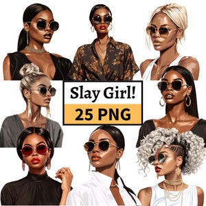 Slay Girl Clipart, 2020er Jahre Mädchen Illustration, Fashion Damen PNG, Black Queen Grafiken für Papierhandwerk, Junk Journals