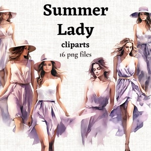 Zomer meisje clipart, zomer dame clipart, meisje in een paarse jurk PNG, zomer vacay vrouwen clipart, mauve meisje clipart, stoffige paarse clipart,
