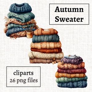 Herbst Pullover Clipart Bundle, Pullover Wetter PNG, Herbstkleidung Illustration, Gemütlicher Herbst Clipart, Herbst Vibes, Herbstästhetik, Herbstsaison