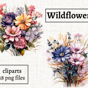 Wildblumen Clipart, Aquarell Strauß Wildblumen PNG, Wiesenblumen Strauß Clipart, Hochzeitsstrauß-Design, Cliparts für kommerzielle Nutzung