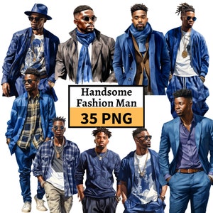 Clipart uomini belli, clipart uomini di moda, PNG uomini afroamericani, creazione di cartoline di moda, clipart modello maschile, uso commerciale, trasparente
