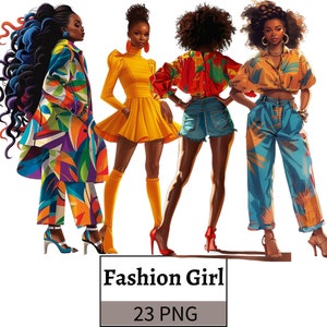 Ilustración de chica de moda, chica negra afroamericana 2020, paquete de imágenes prediseñadas de chica hermosa, damas de moda PNG, ilustraciones de moda BUndle